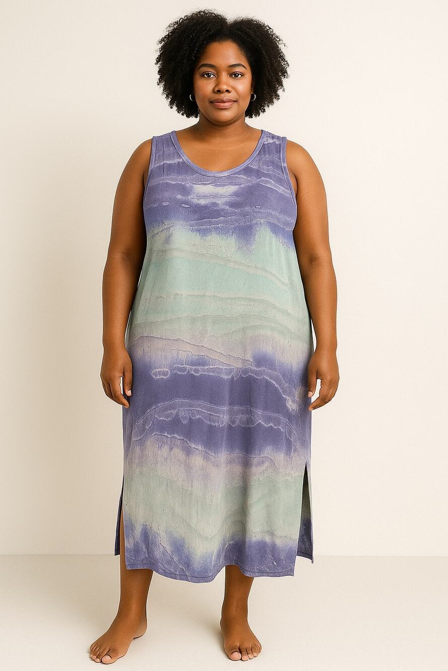 Common Threads Women’s Large Tie-Dye Maxi Purple Aqua 100% Cotton Made in USA